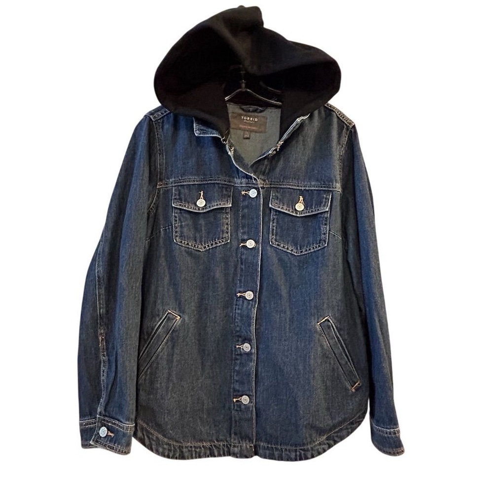 Torrid Women's Blue Denim Hooded Jacket Size‎ 00 Button-Up Casual